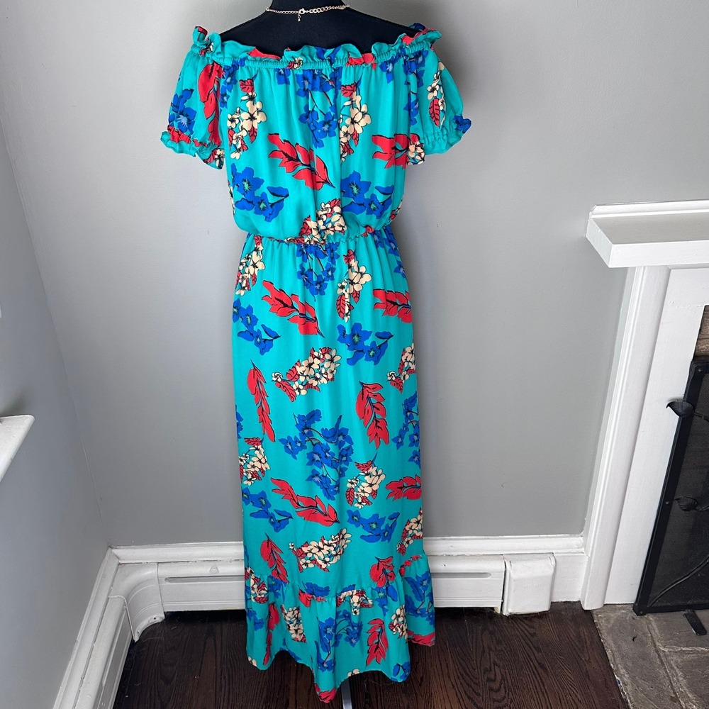 Belle Vere Maxi Dress Small Green Floral Print Off Shoulder Ruffle‎ Trim Cottage - Picture 7 of 16